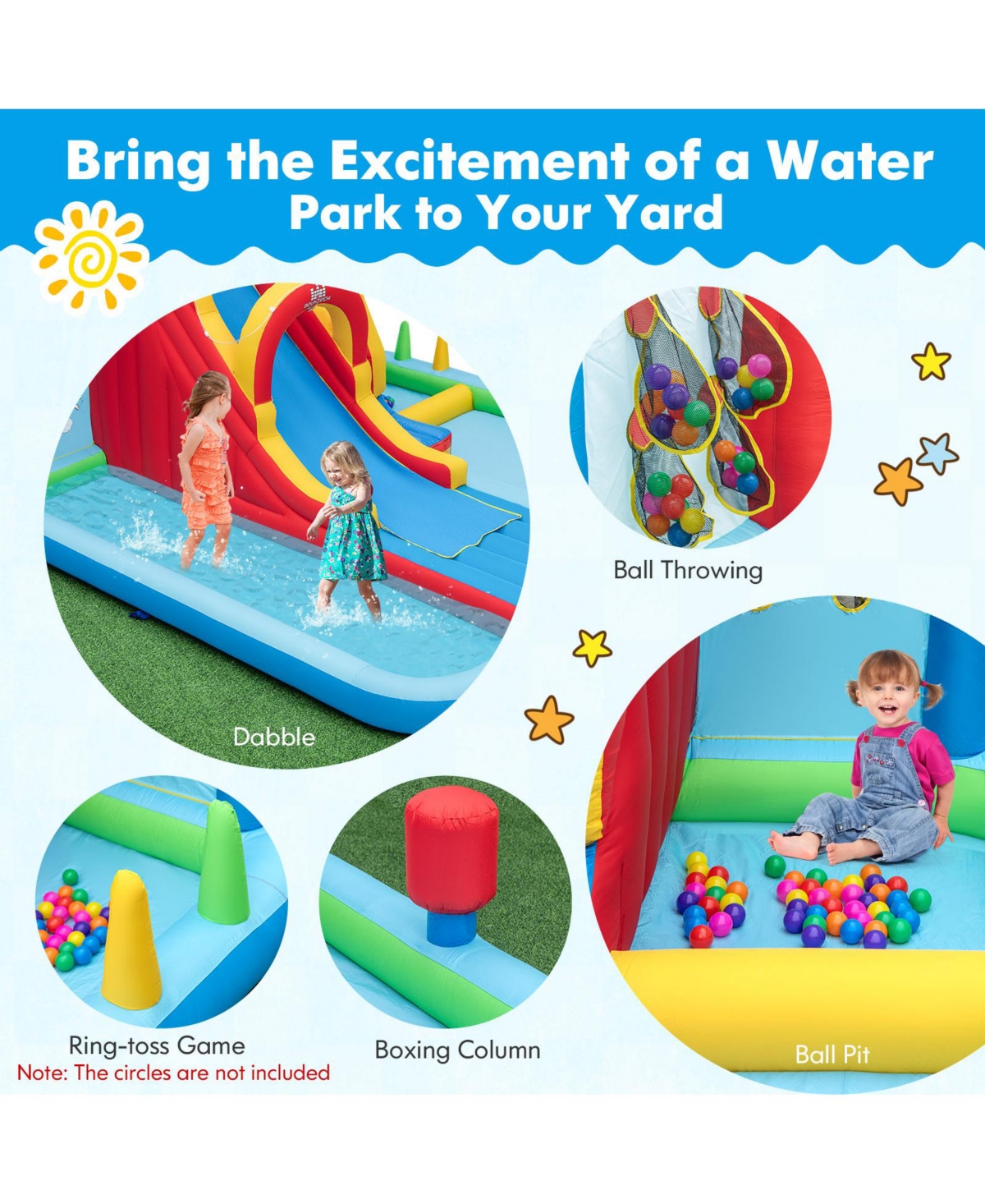 Inflatable Water Slide Water Park with Long Slide and Splash Pools and Ball Pit with 735W Blower