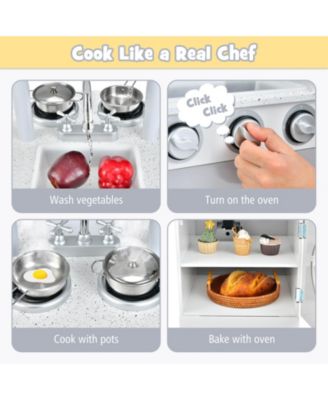Chef Pretend Kitchen Playset with Cooking Oven and Sink for Toddlers