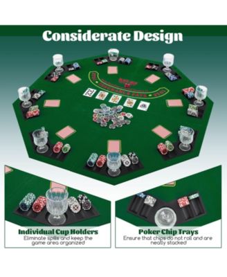 48 Inch 8-Player Foldable Poker Table Top with Carrying Bag and Cup Holders