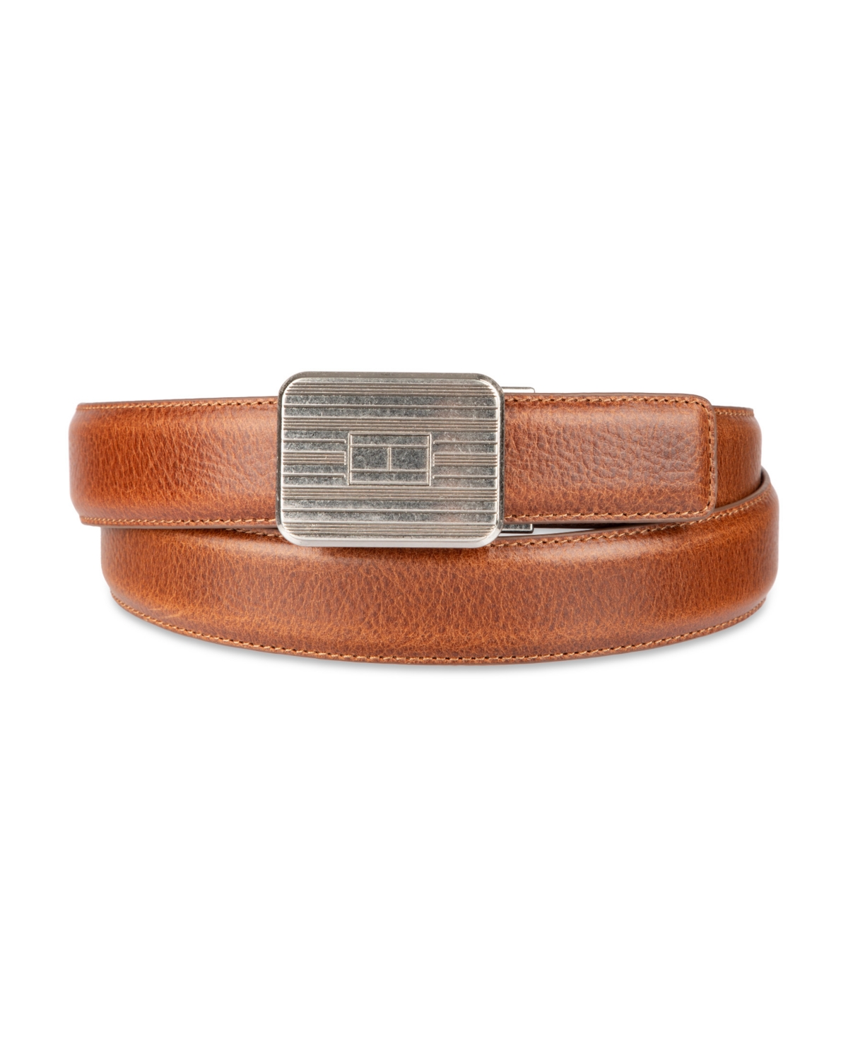 Men's Engine Turned Plaque Buckle Belt - Tan