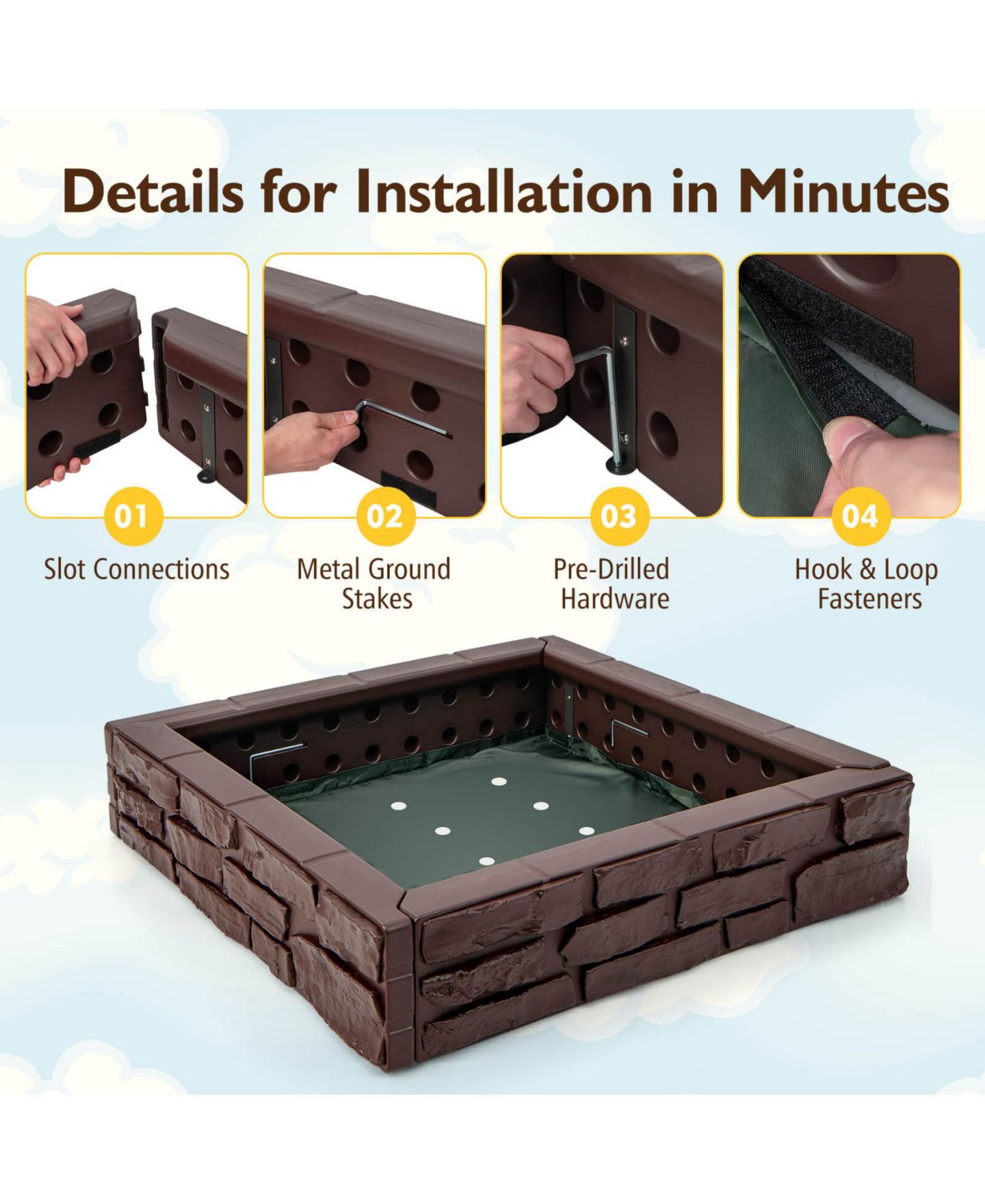 Детская игрушка Mecale 2-In-1 Hdpe Sandbox with Cover, 47" x 47", Ages 3-12, цвет: Коричневый — фото 4