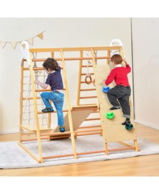 8-in-1 Wooden Jungle Gym Playset with Slide and Monkey Bars