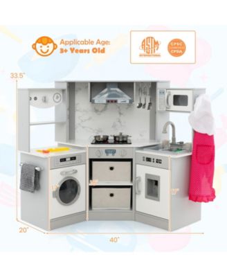 Wooden Kids Play Kitchen Playset with Realistic Lights and Sounds