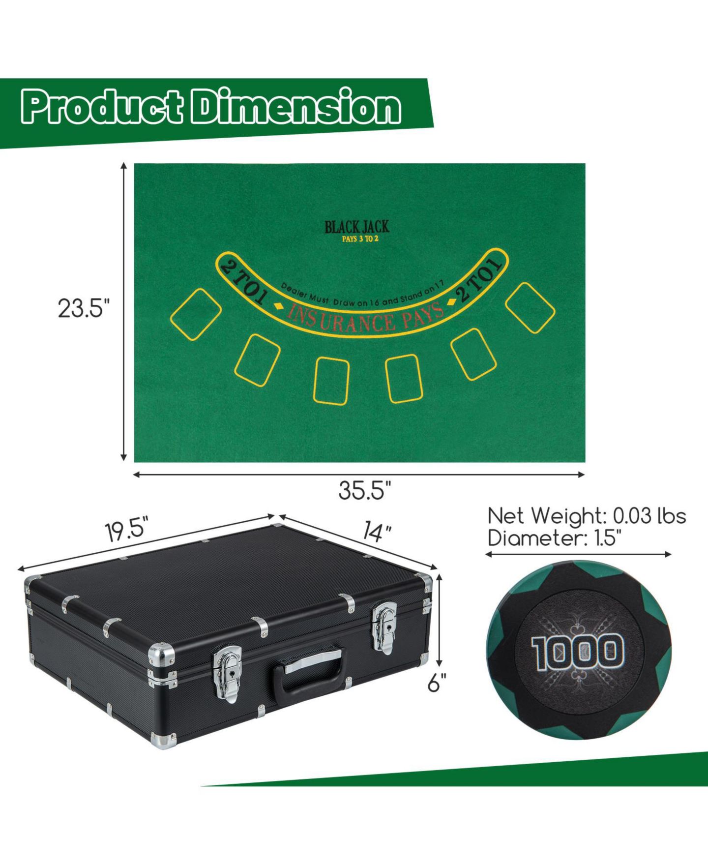 Детские игрушки Mecale 600-Piece Poker Chip Set 14 Gram Claytec Chips with Carrying Case, цвет: Зелёный — фото 3