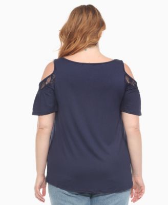 Plus Size Cold Shoulder Lace Trim Knit Top