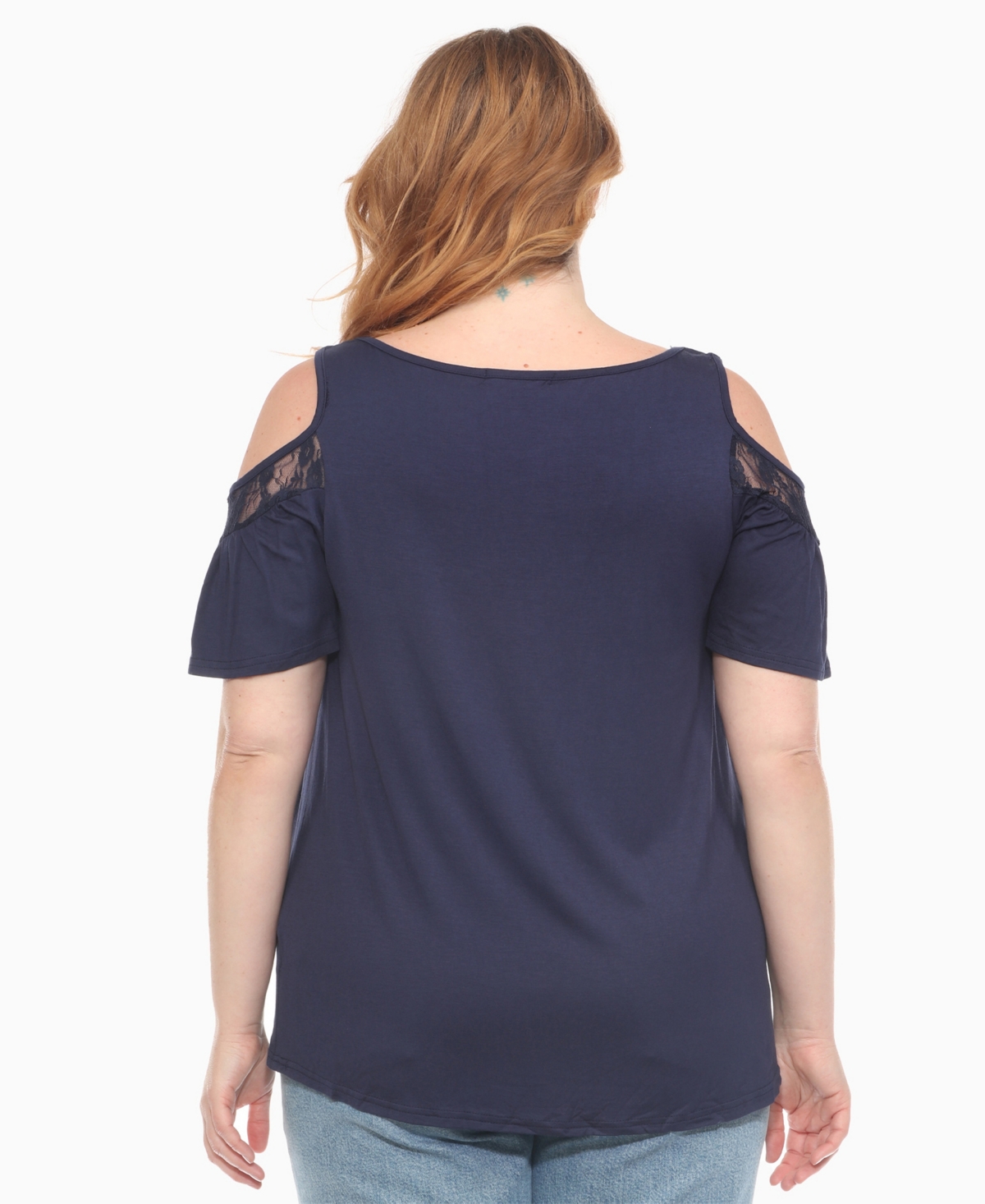 White Mark Plus Size Cold Shoulder Lace Trim Knit Top
