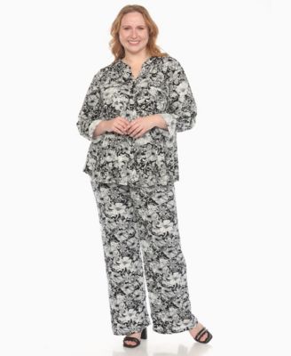 Plus Size 2-Piece Floral Print Tunic Top and Pants Set