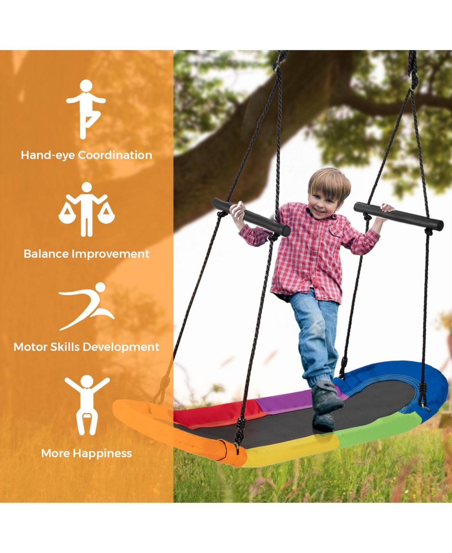 Детские игрушки Mecale Saucer Tree Swing Surf Kids Outdoor Adjustable Oval Platform Set with Handle, цвет: Чёрный — фото 9