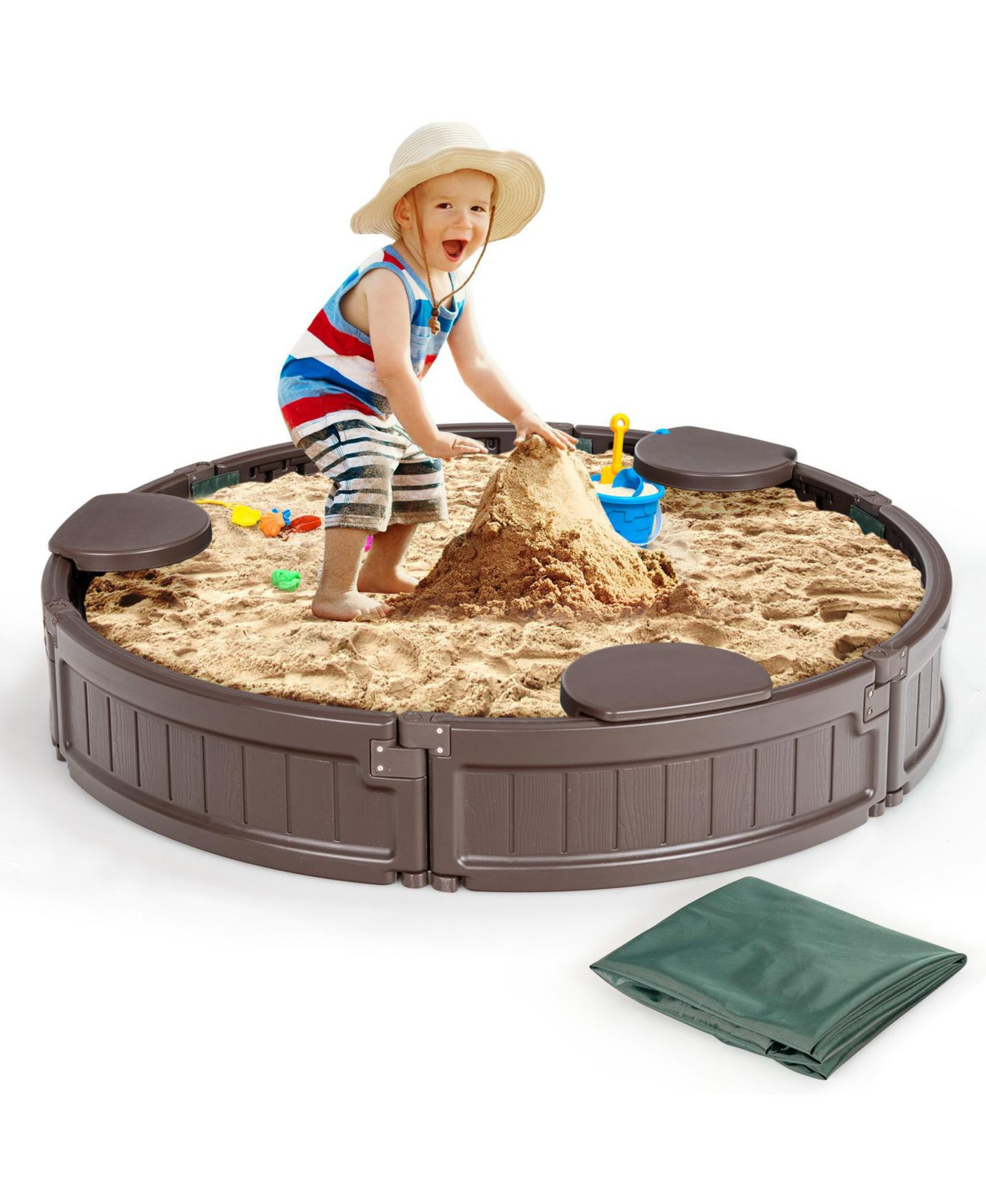Детская игрушка Mecale 47" x 47" Sandbox with Built-in Corner Seats and Dust-Proof Cover, Ages 3+, цвет: Коричневый — фото 9