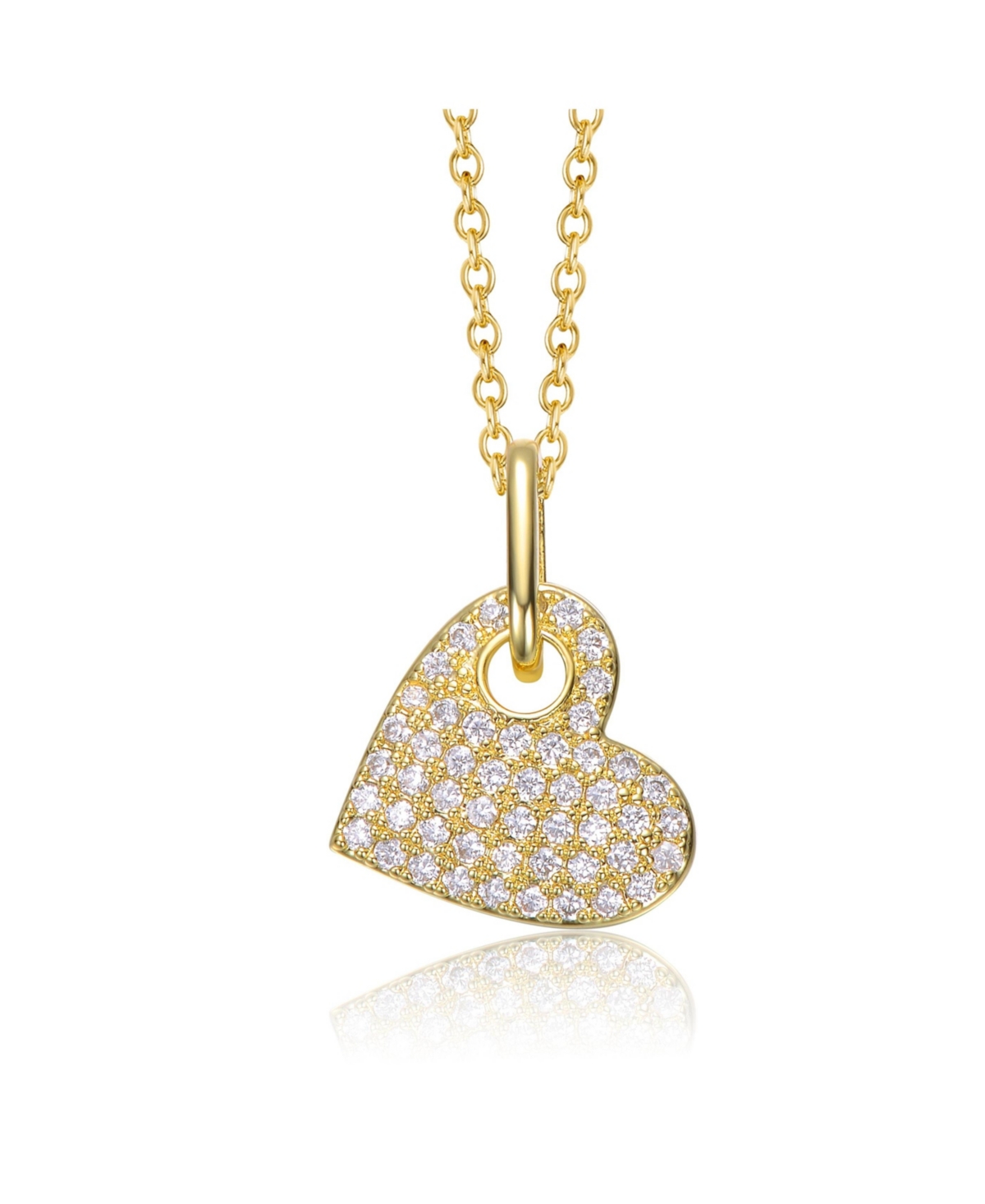 Sterling Silver 14K Gold Plated with Clear Moissanite Heart Pendant Necklace. - Gold