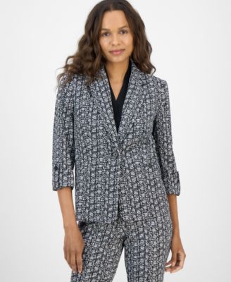AK Anne Klein - Women's Printed Cool Crepe One-Button Jacket
