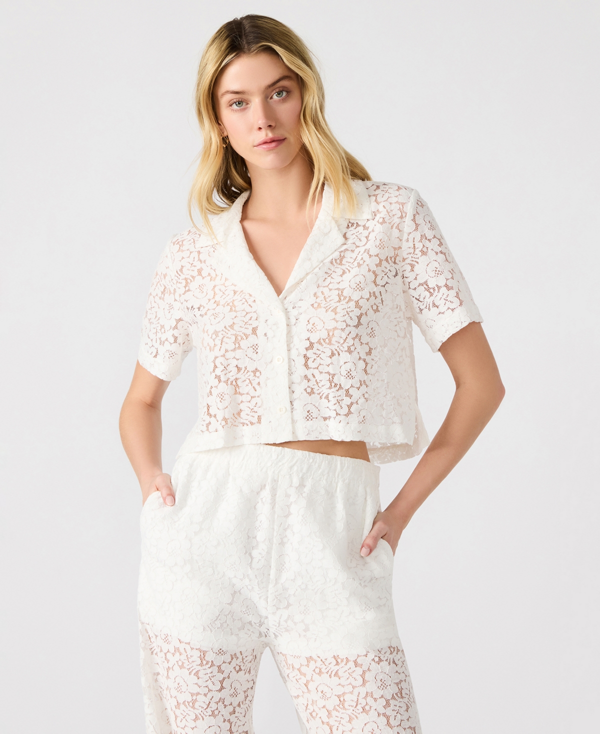 Steve Madden Sandra Lace Crop Button-up Shirt