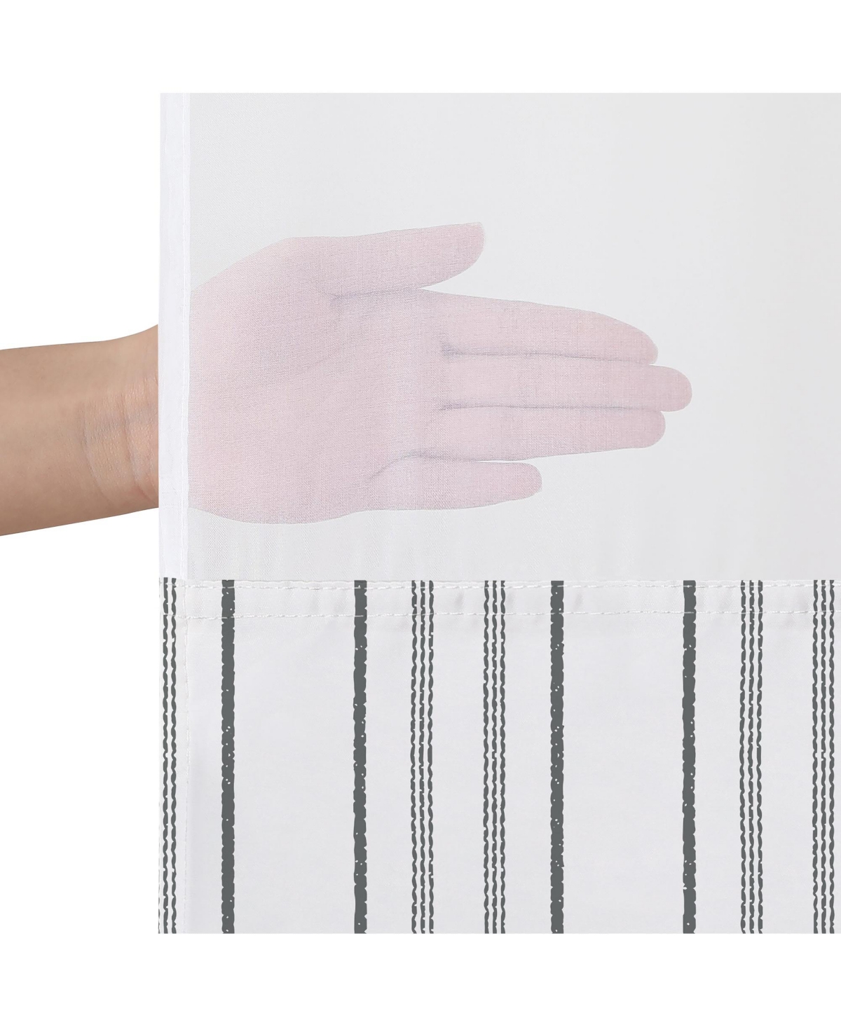 Americanflat 72x75 Hookless Shower Curtain - Grey Abstract Lines Shower Curtain with Sheer Panel, Snap-In Liner, and Grommets