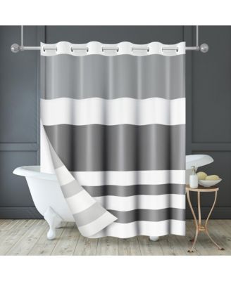 72x75 Hookless Shower Curtain - Abstract Grey White Shower Curtain with Sheer Panel, Snap-In Liner, and Grommets - 100% Polyester