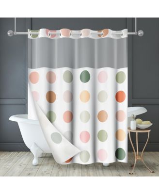 Hookless Polka Dot Shower Curtain with Sheer Panel, Snap-In Liner & Grommets, 72" x 75"