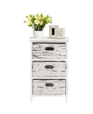 Chest w/3 Fabric Drawers Vintage Wood Frame End Table Side Sofa Table Nightstand