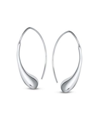 Bling Jewelry Minimalist Simple Polished Shiny Elongated Puff Teardrop Rain Drop Threader Earrings Sterling Silver