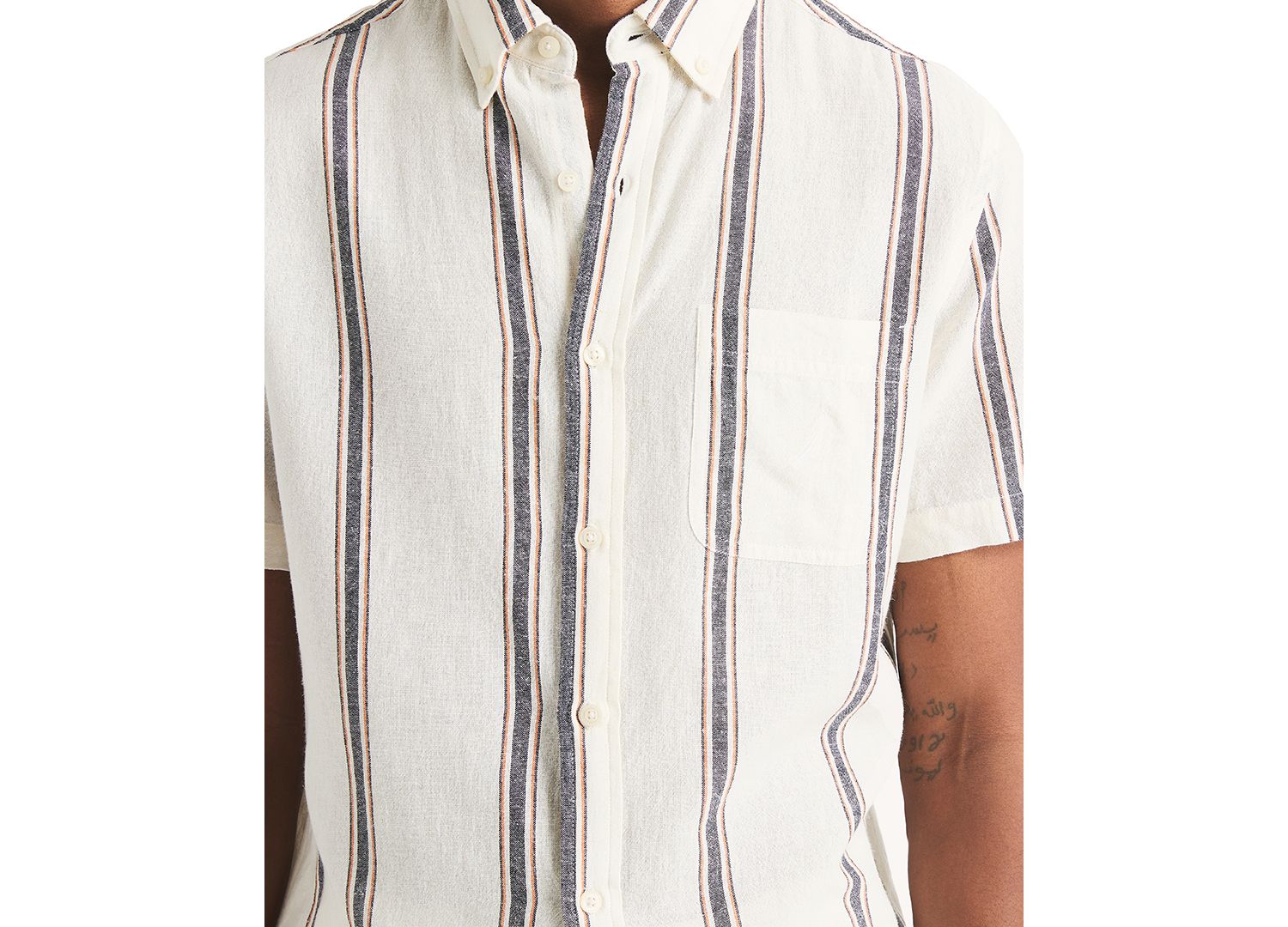Men's Short Sleeve Striped Linen Blend Button-Down Shirt