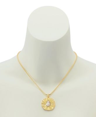 Faux Cultivated Pearl Textured Coin Pendant Necklace