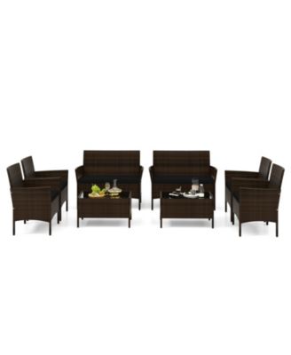 4 Piece Patio Rattan Conversation Set with Cozy Seat Cushions