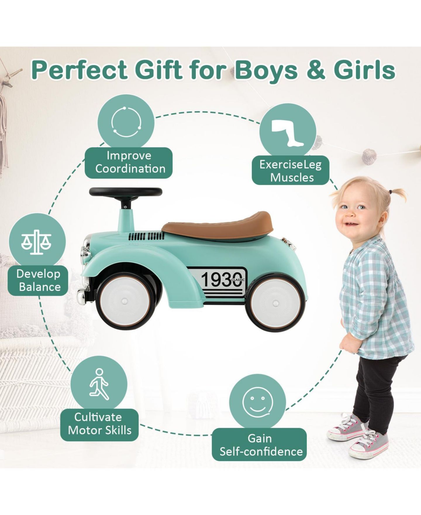 Детская игрушка Mecale Kids Sit to Stand Vehicle with Working Steering Wheel and Under Seat Storage, цвет: Зелёный — фото 8