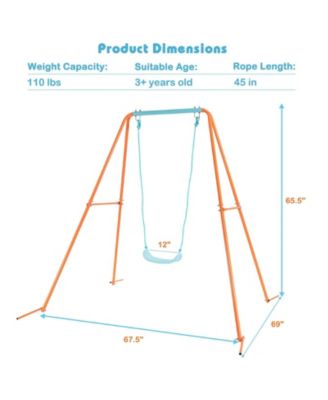 Outdoor Kids Swing Set with Heavy Duty Metal A-Frame and Ground Stakes