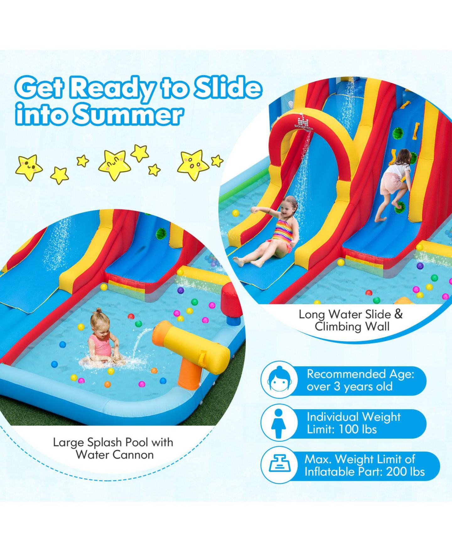 Детская игрушка Mecale Inflatable Water Park with Long Slide and Splash Pools, 163"L x 157"W x 91"H, Ages 3-10, цвет: Синий — фото 4