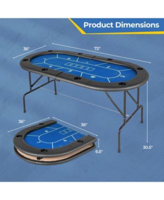 72 x 36 x 30.5 Inch Foldable Poker Table with 8 Cup Holders