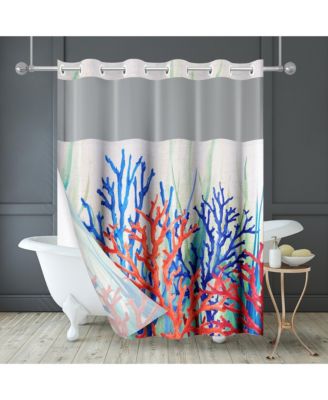 Hookless Coastal Shower Curtain with Sheer Panel, Snap-In Liner & Grommets, 72" x 75"