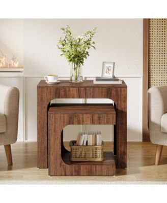 Nesting End Table Set, Walnut Side Table for Living Room, Night Stand Set for Bedroom, Small Spaces