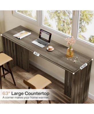 Bar Table, 63-Inch Counter Height Pub Table, Industrial Bar Height Table, Rectangular High Top Kitchen & Dining Counter Tables with Louvered Base for Narrow Space
