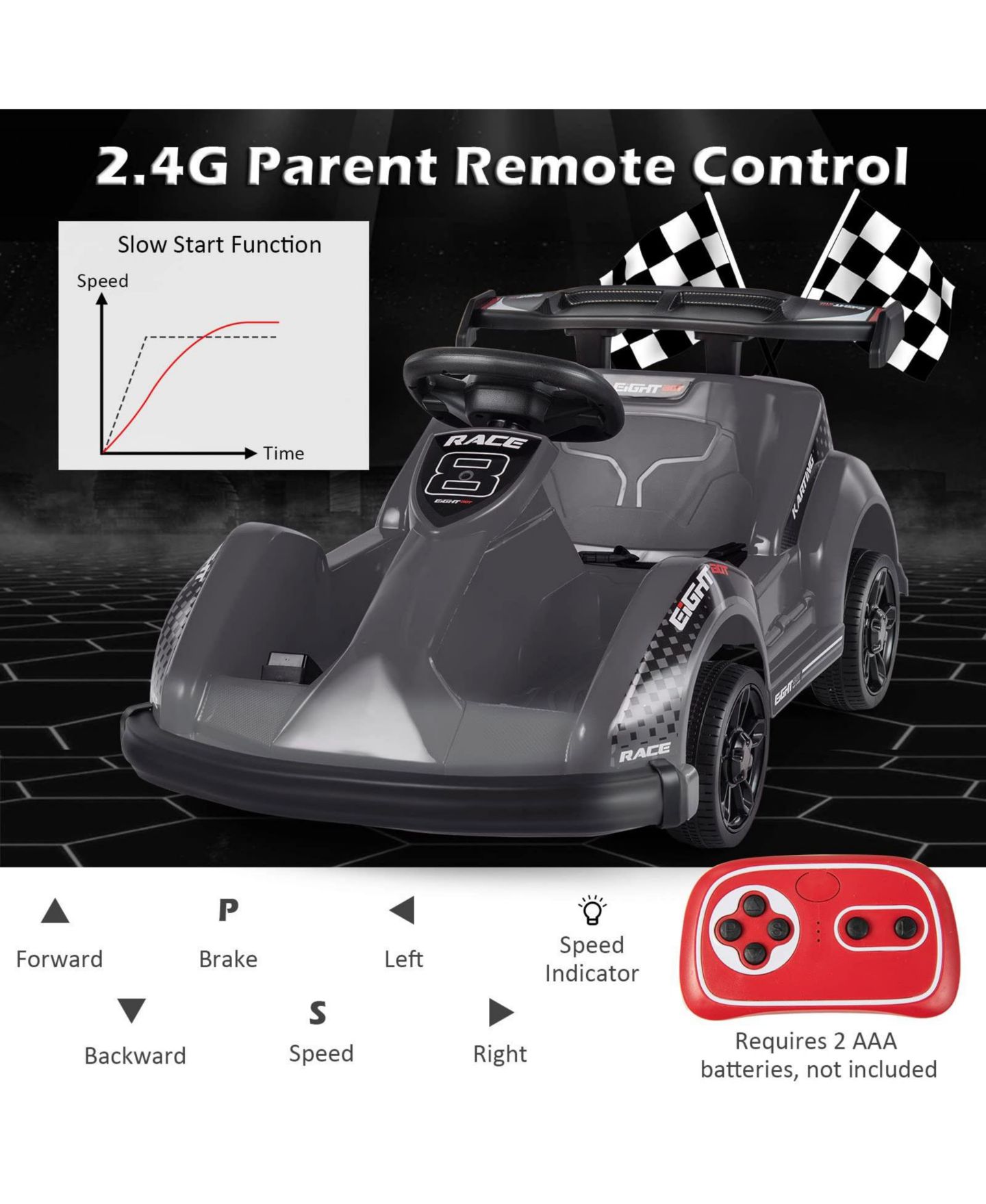 Детская игрушка Mecale 6V Kids Ride On Go Cart with Remote Control, Ages 3-7, цвет: Чёрный — фото 4