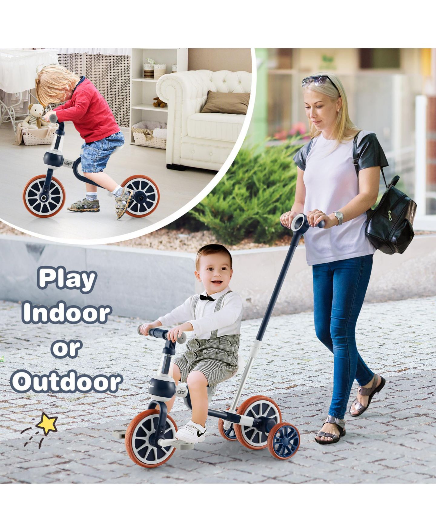 Детская игрушка Mecale 4-in-1 Kids Trike Bike, 28.5"L x 14.5"W, with Adjustable Parent Push Handle, Ages 2-4, цвет: Синий — фото 9