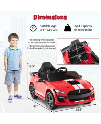 12V Licensed Ford Mustang Shelby GT500 Kids Ride on Car with Remote Control for Kids Aged 3-8