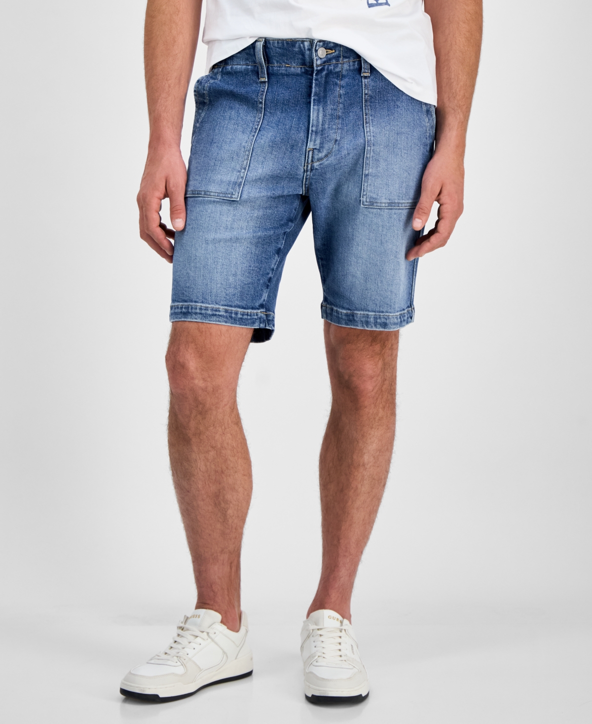 Guess Men's Denim Utility 9" Shorts In White