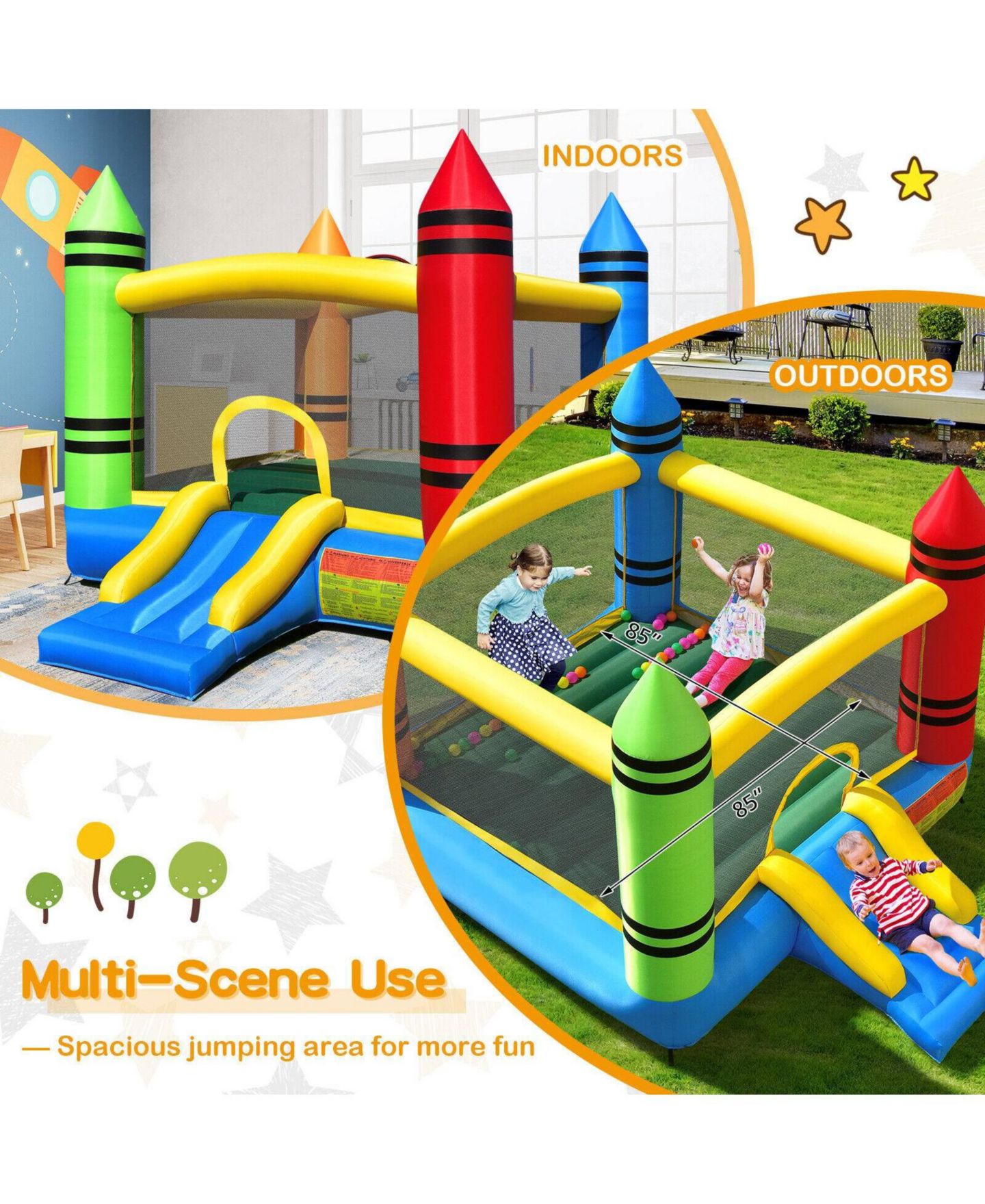 Детская игрушка Mecale Oxford Cloth with PVC Coating Inflatable Bounce House with Slide, For Up to 3 Kids, Ages 3-10, цвет: Синий — фото 5