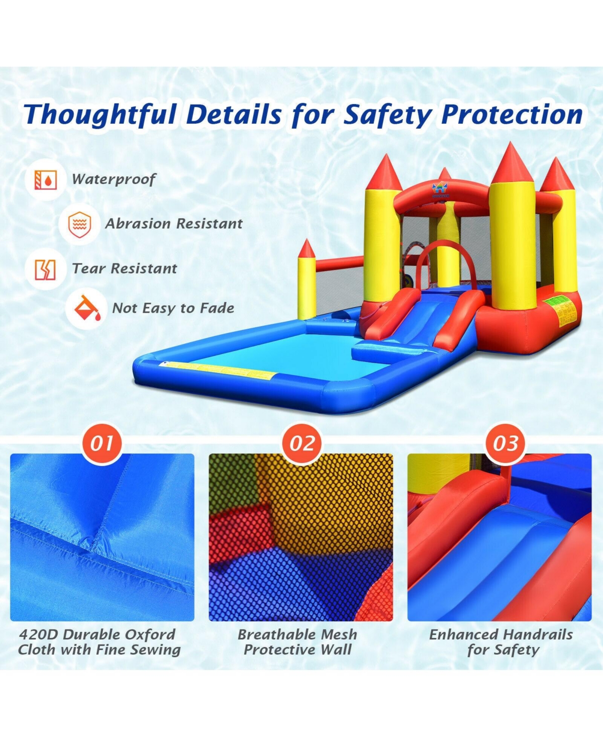 Inflatable Water Slide Castle Kids Bounce House with 480W Blower