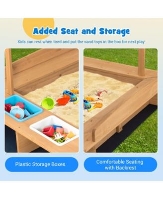 Kids Wooden Sandbox with Striped Canopy