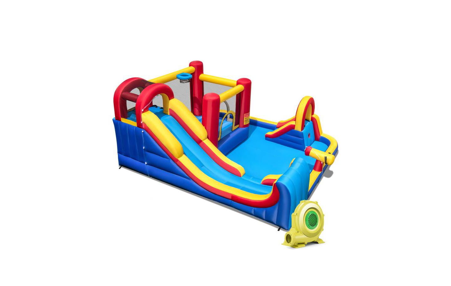 Детские игрушки Mecale 7 in 1 Outdoor Inflatable Bounce House with Water Slides and Splash Pools without Blower, цвет: Синий — фото 10
