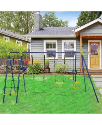 550 LBS 6-in-1 Patio Kids Swing Set with Climbing Net and Ladder