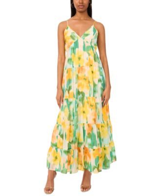 MSK - Women's Printed Sleeveless Tiered Maxi Dress