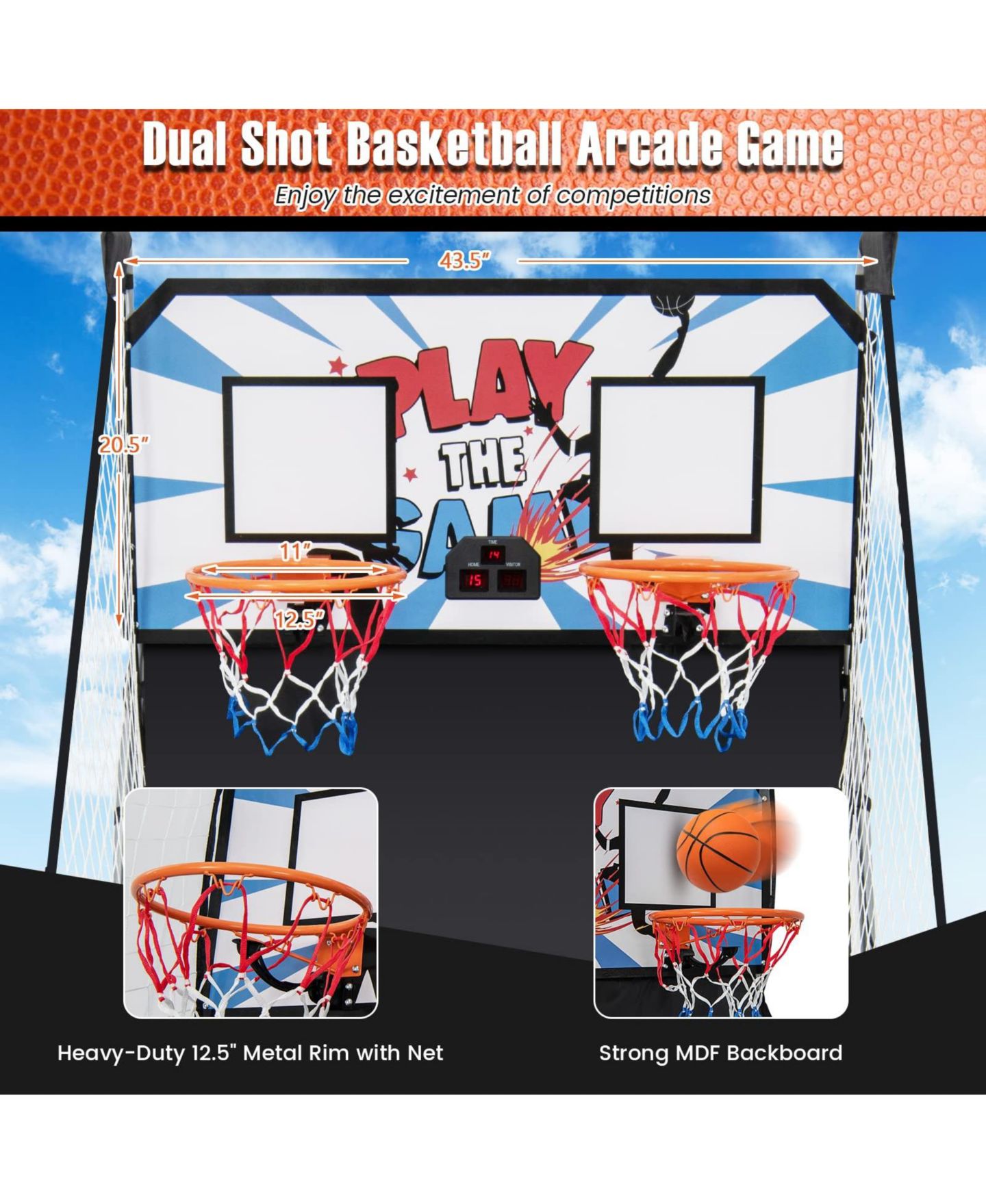 Детская игрушка Mecale Indoor Double Electronic Basketball Game with 4 Balls, цвет: Чёрный — фото 6