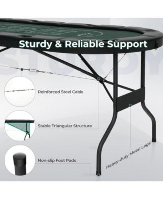 72 Inch Foldable Poker Table for 8 Players Portable Oval Card Board Game Table