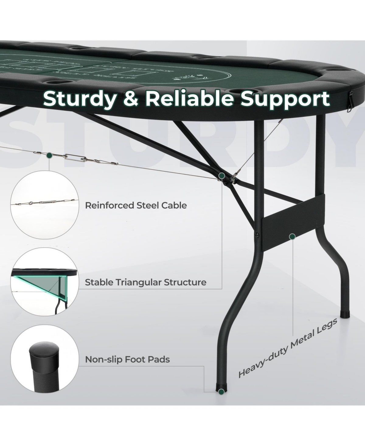 72 Inch Foldable Poker Table for 8 Players Portable Oval Card Board Game Table
