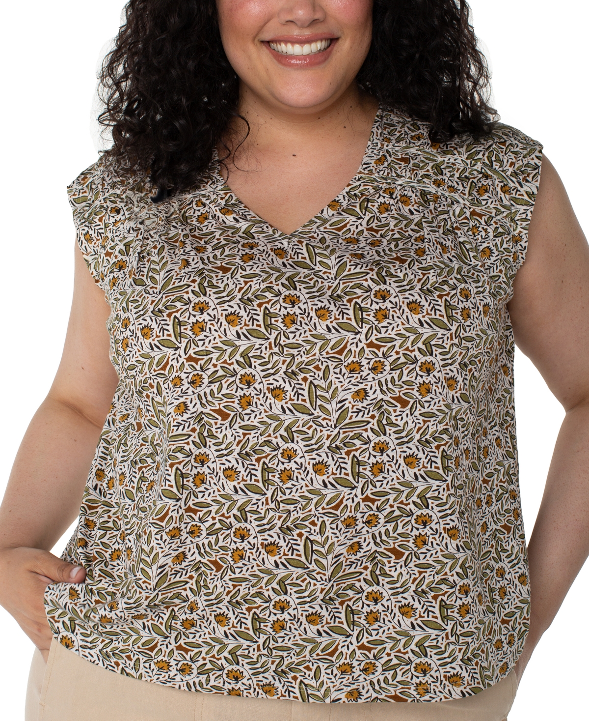 Liverpool Los Angeles Plus Size Short-sleeve Tie-back Top In Gray
