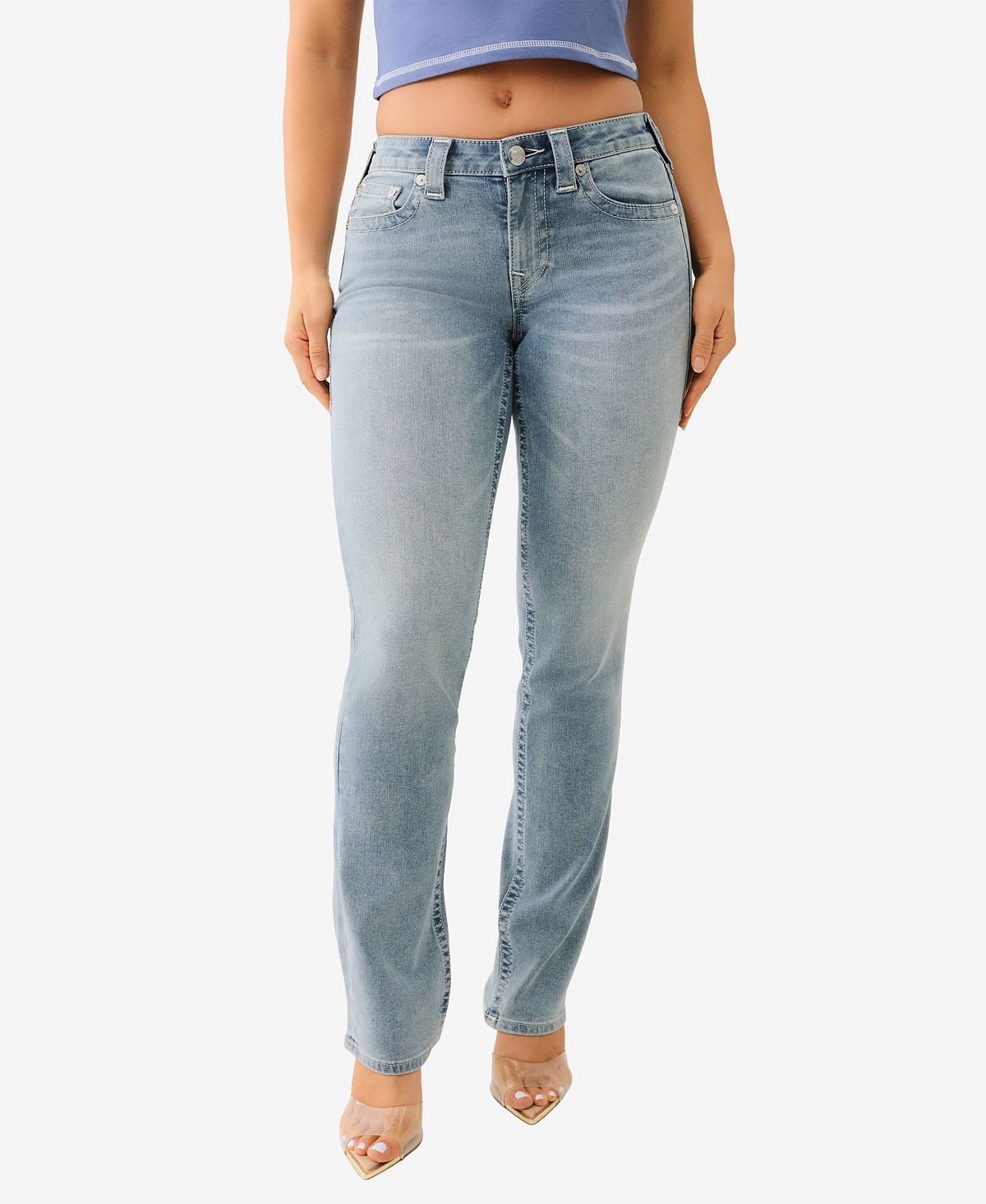 True Religion Women's Billie Mid Rise Straight Leg Jeans view 1 — MAYCSS fashion products