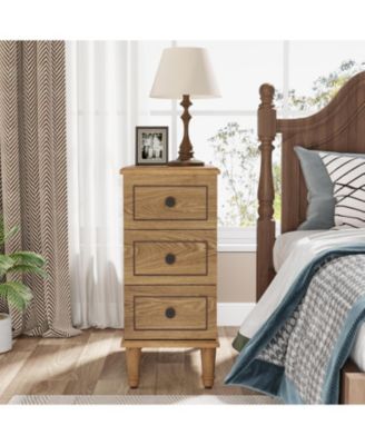 Fully Assembled Slim Side Table with Drawers for Small Spaces Nightstand