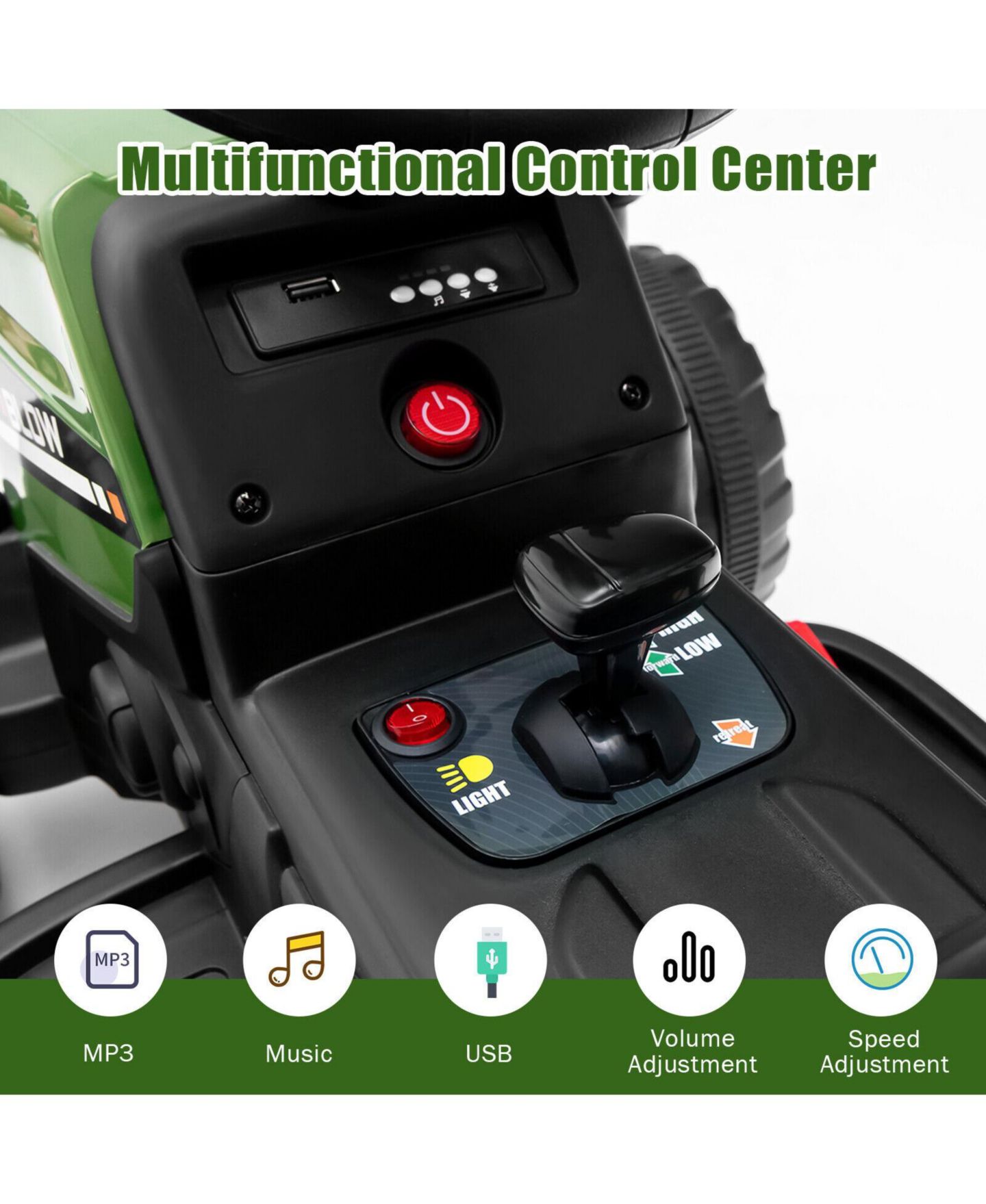 Детская игрушка Mecale 12V Ride on Tractor with 3-Gear-Shift Ground Loader for Kids 3+ Years Old, цвет: Зелёный — фото 4