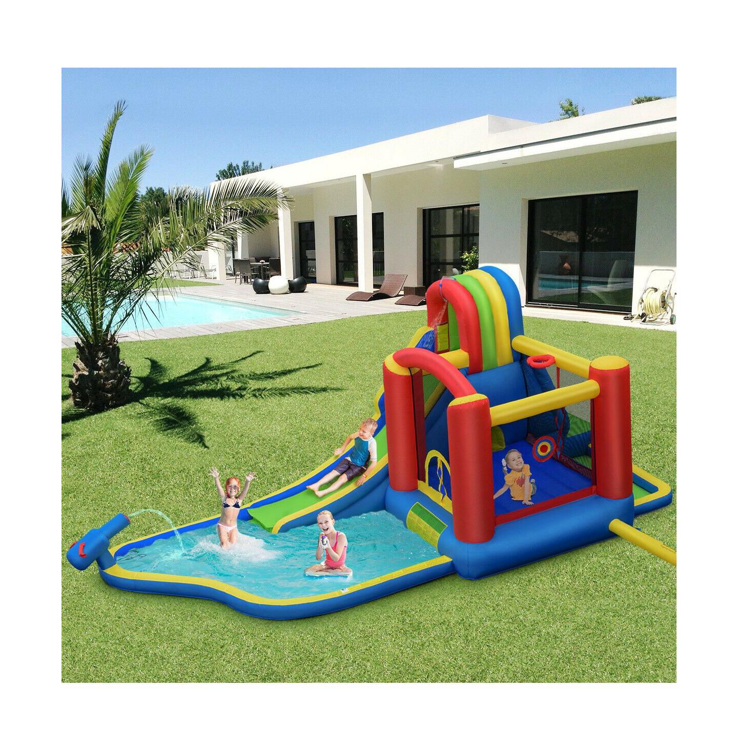 Детская игрушка Mecale Bounce House Castle 9-in-1 Inflatable with Water Slide, Accommodates 4 Kids, Ages 3-10, цвет: Зелёный — фото 3