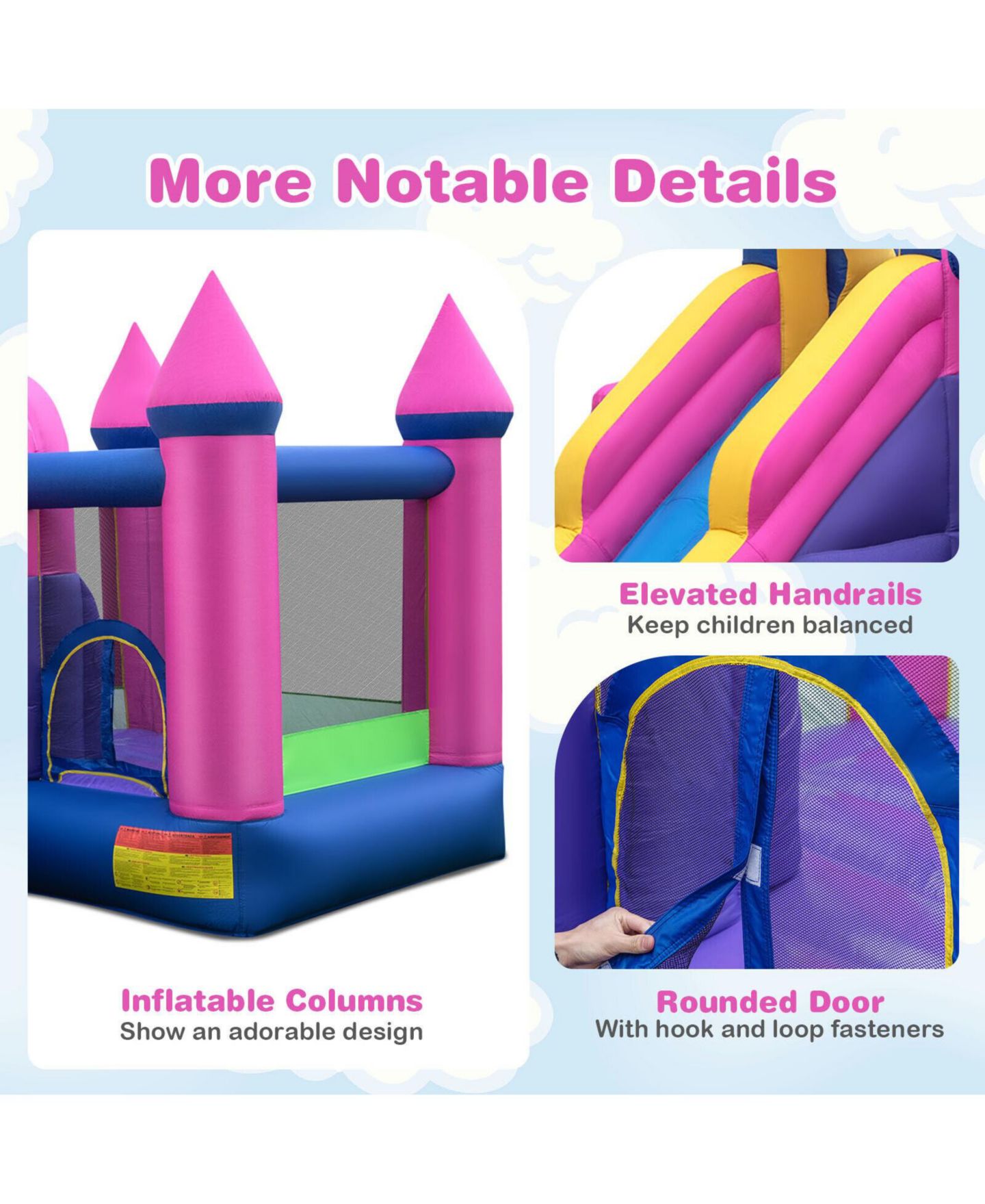 Детская игрушка Mecale 7-in-1 Inflatable Bounce House with Long Slide, 11' x 10', Accommodates 3 Kids, Ages 3-10, цвет: Фиолетовый — фото 6